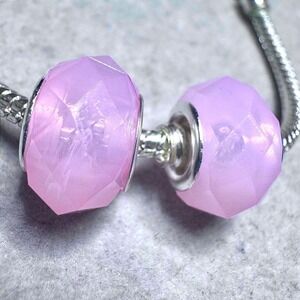 2 Pink Faceted Crystal‎ Beads Charm fits PANDORA